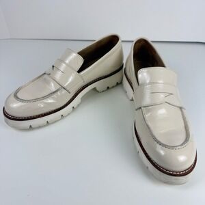 L'idea by Lori Women Cream Patent Leather Penny Loafers 40 Made in Italy